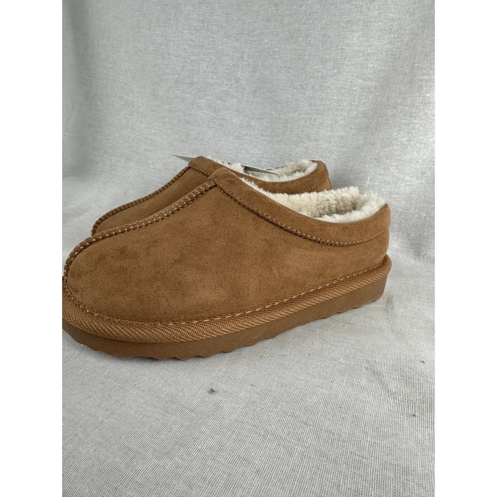 Cat & Jack Jude Brown Faux Suede‎ Faux Fur Lined Slippers Kids Size 10 NEW